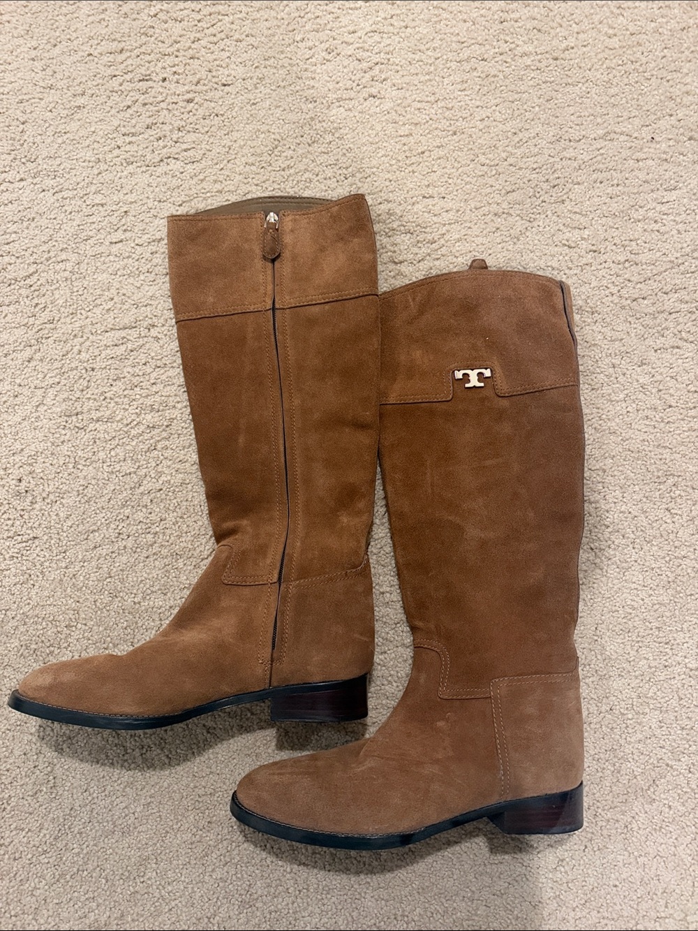 Tory Burch Chestnut Suede Riding Boots